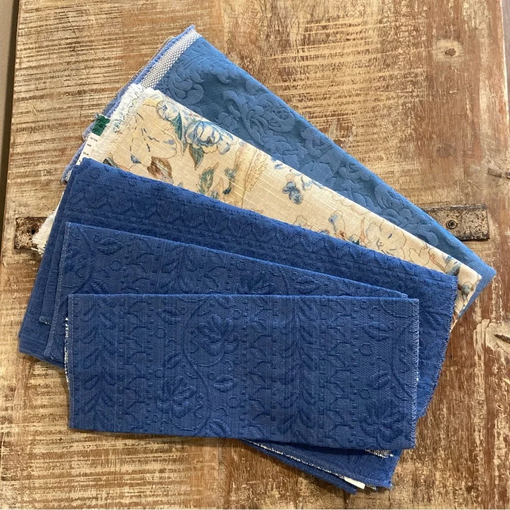 5pcs Fabric Samples Lot - Rustic Blues Florals & Damask